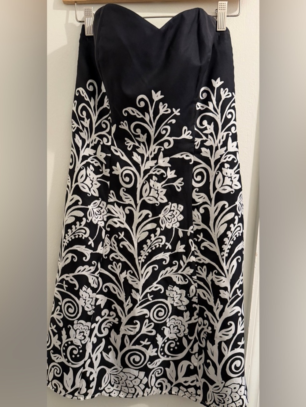 White House Black Market Black and White Floral Midi Strapless Dress